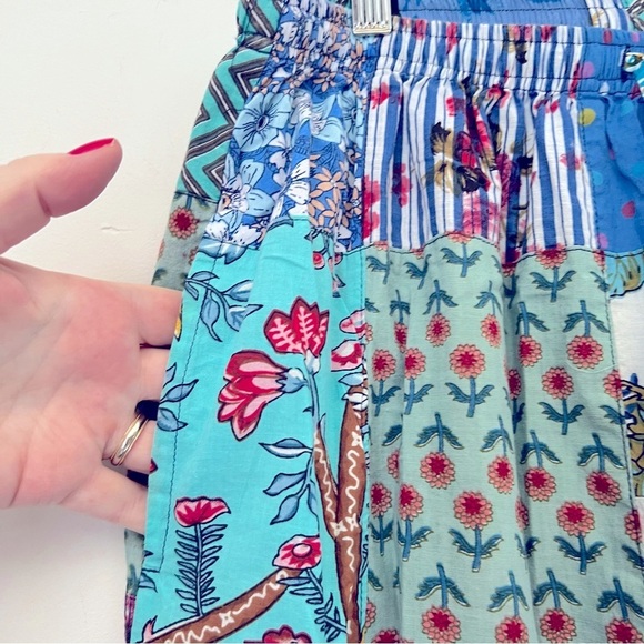 Rahab's Rope Colorful Cotton Patchwork Wide-Leg Baggy Pants Bohemian Summer - Picture 5 of 12